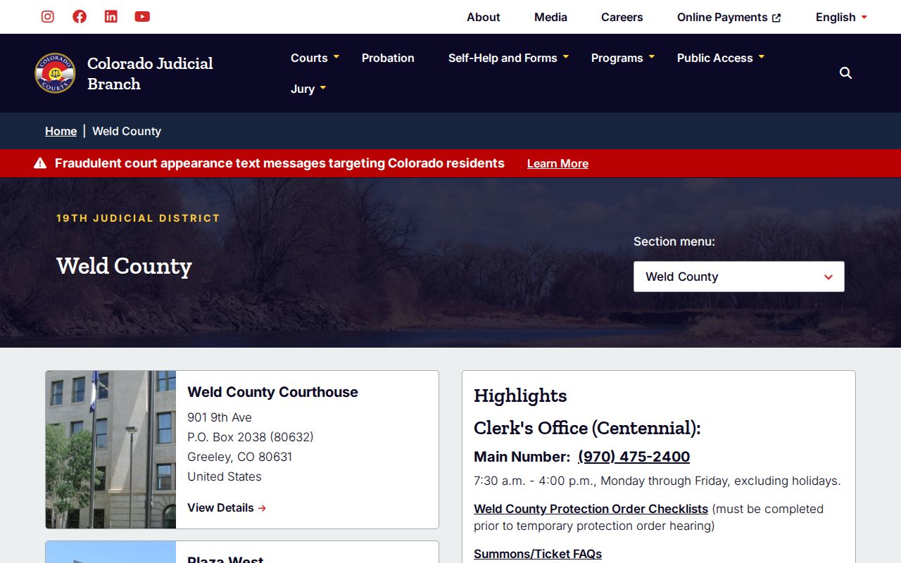 Weld County warrant lookup court clerk information
