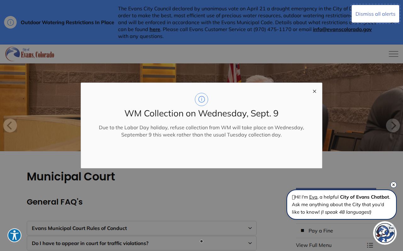 Evans Municipal Court traffic warrant recall and payment information