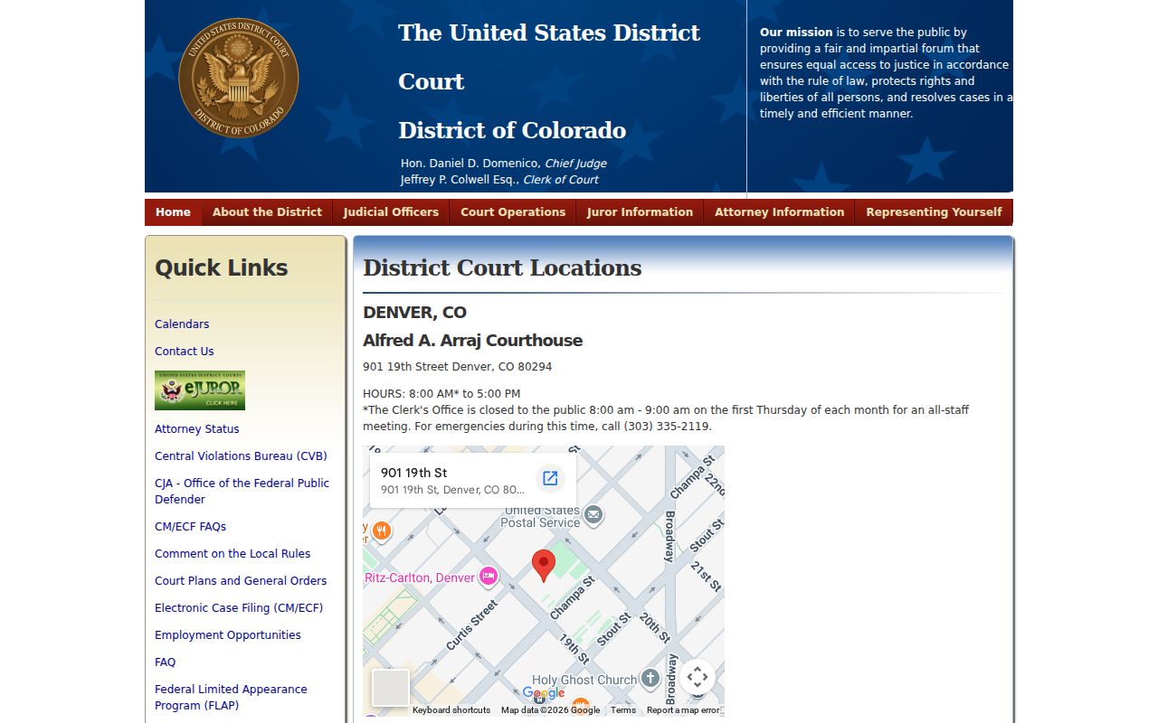 United States District Court for Colorado office locations