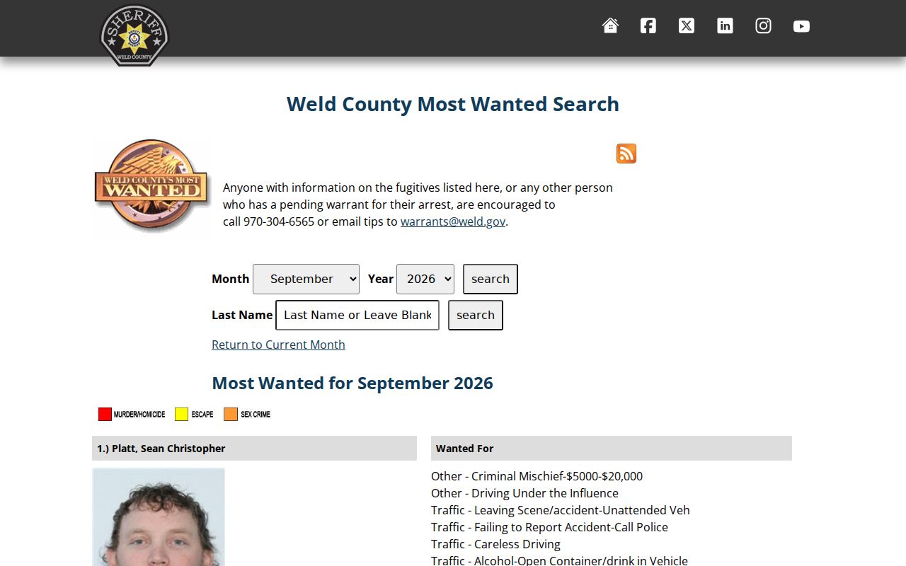 Weld County warrant records Most Wanted interface controls