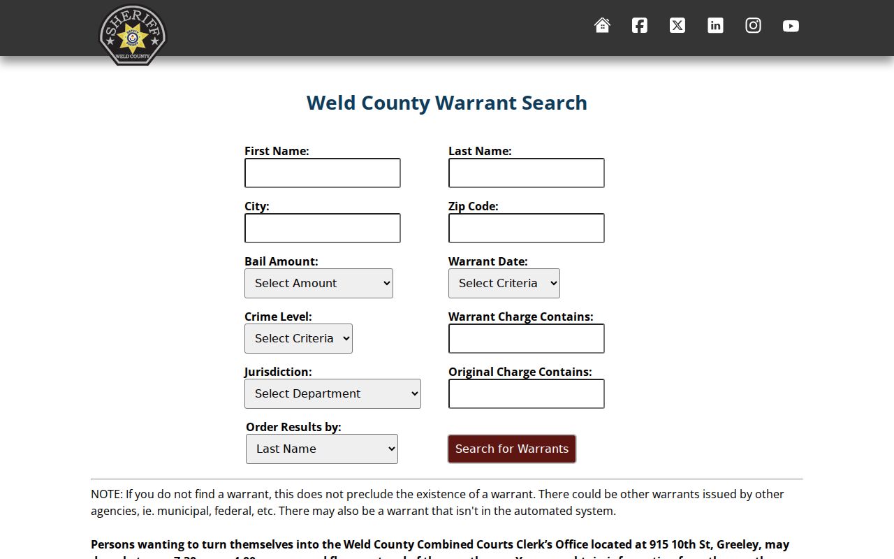 Weld County warrant records sheriff search form